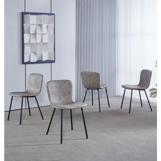 Hallowood Furniture - Cullompton Dining Chairs Set of 4, Grey Faux Leather Dining Chairs with Black Metal Legs, Modern Kitchen Chairs, Dining Room