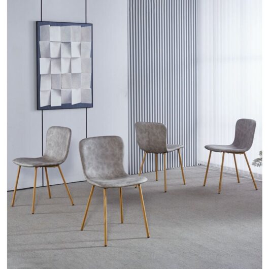 Hallowood Furniture - Cullompton Dining Chairs Set of 4, Grey Faux Leather Dining Chairs with Oak Effect Metal Legs, Modern Kitchen Chairs, Dining