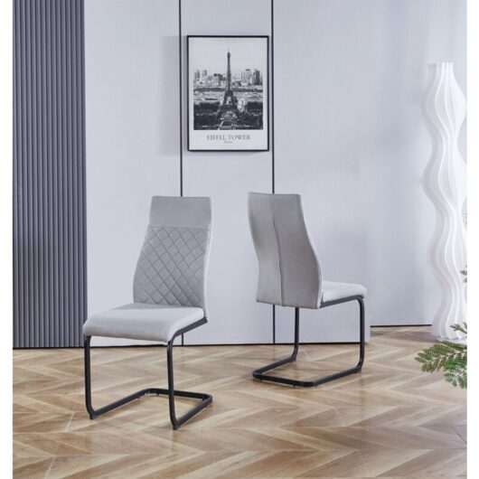 Hallowood Furniture - Dining Chairs Set of 2, High Back Upholstered Dining Chairs, Fabric Dining Chairs with Metal Base, Cantilever Dining Chairs for