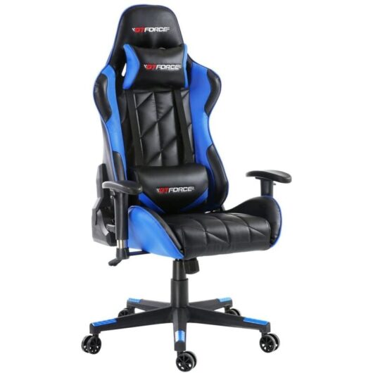 Pro gt leather racing sports office chair in black and blue - Gtforce