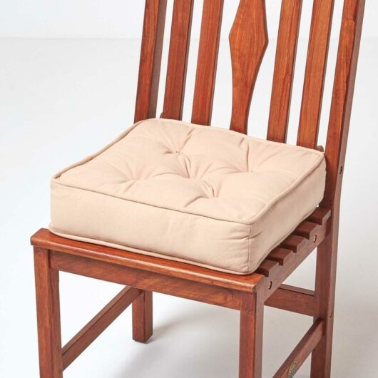 Taupe Beige Cotton Dining Chair Booster Cushion - Brown - Homescapes