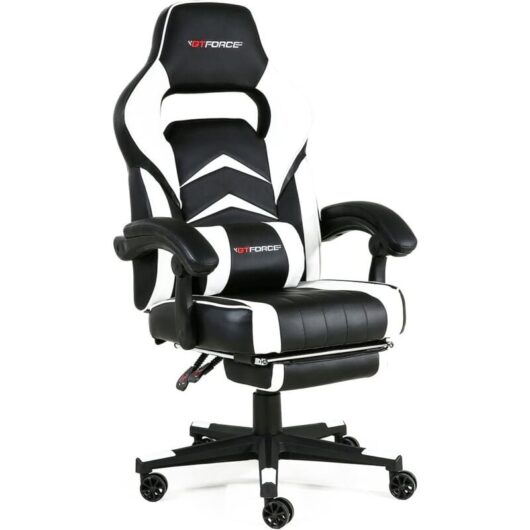Turbo white leather racing sports office chair in black and blue - Gtforce
