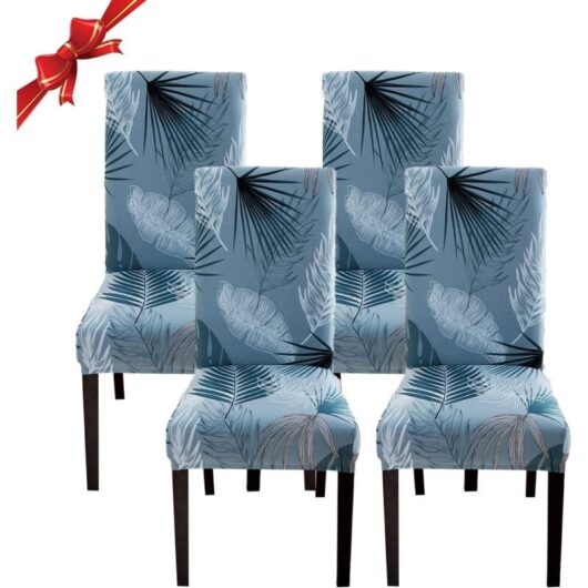 4 Pieces Stretch Dining Chair Covers, Washable Universal Chair Slipcovers, Chair Cover, Blue Leaves