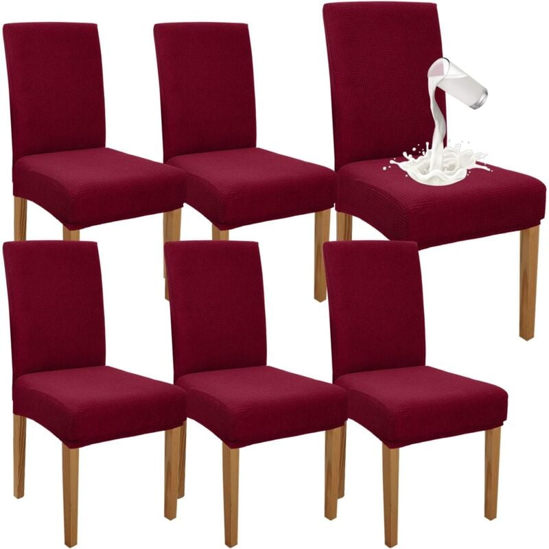 (Bordeaux Red)6 Pack Premium Waterproof Dining Chair Covers Elastic High Stretch Dining Room Chair Slipcovers Removable Chair Protector for Kitchen
