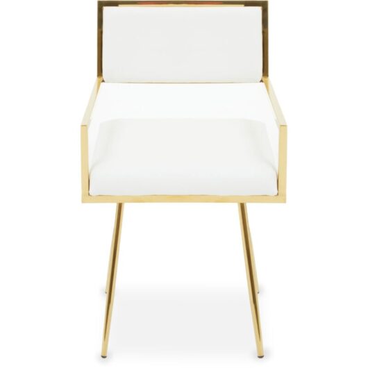 Interiors by Premier Ivory Modern Leather Effect Dining Chair, Metal Accent Chair with Cutout Back, Gold Finish Chair for Dinner