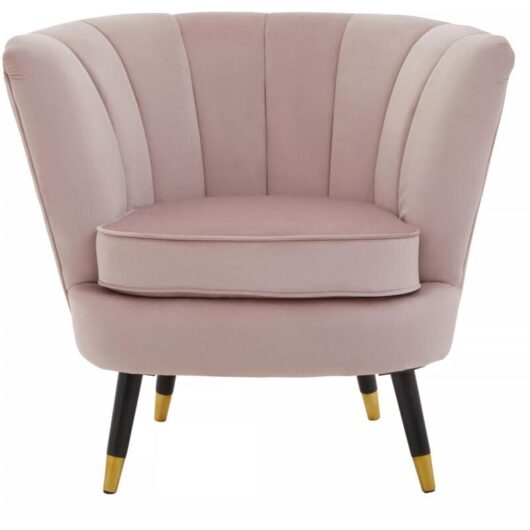 Interiros by Premier Dusty Pink Velvet Chair with Black Wood & Gold Finish Legs, Backrest Armchair, Easy to Clean Dining Chair