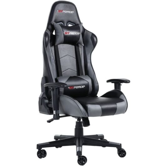 Pro fx leather racing sports office chair in black and white - Gtforce
