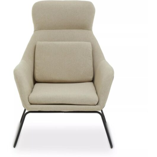 Premier Housewares - Interiors by Premier Natural Chair With Black Metal Frame, Easy Care Fabric Chair, Long-Lasting Indoor Dining Armchair