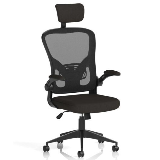 Accord Fabric Office Chair With Folding Arms In Black