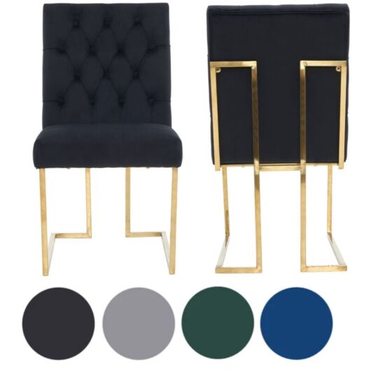 Set of 2 Black Siena Luxury Tufted Velvet Dining Chairs with Gold Frame & Legs - Modern Upholstered Accent Chair
