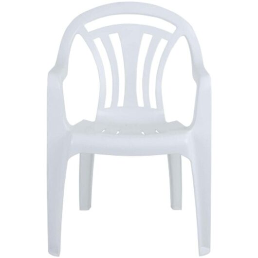 8 x White Stackable Plastic Low Back Garden Chairs For Patios & Outdoor Picnics