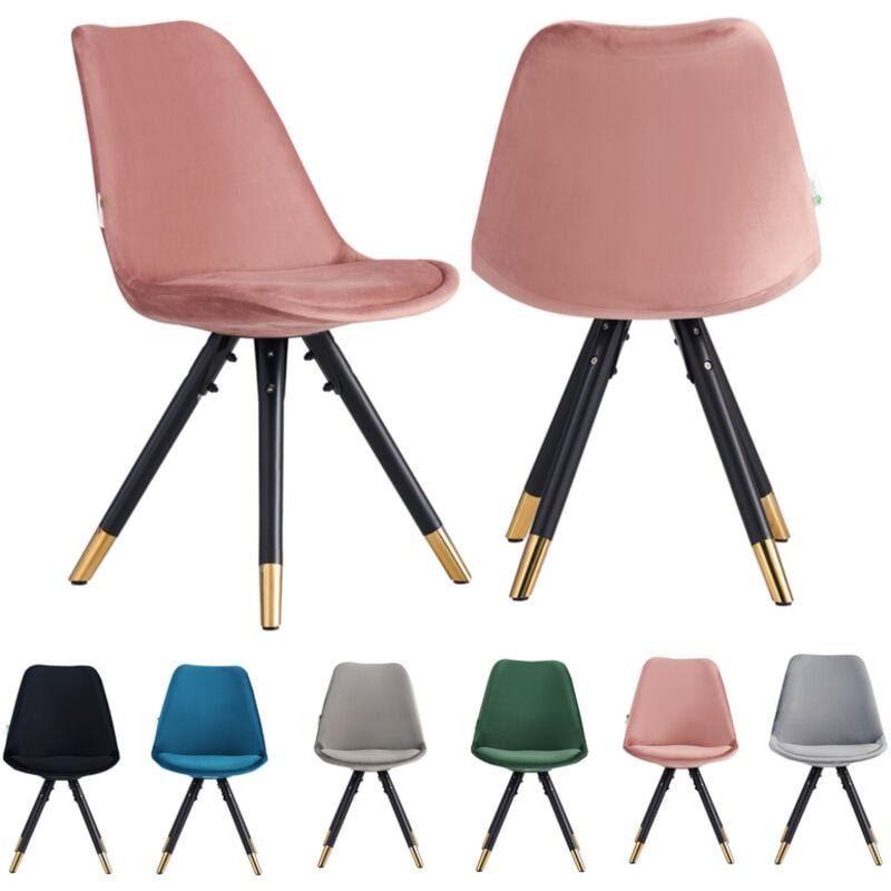 Set of 2 Pink Sofia Ergonomic Modern Dining Chairs Upholstered in Velvet, Metal Legs with Gold End Tips
