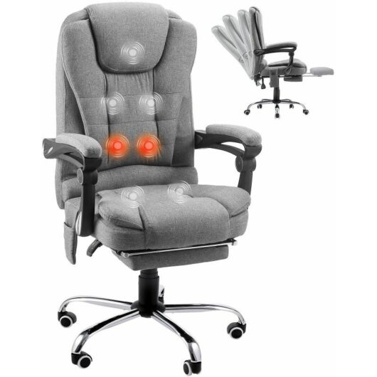 YODOLLA Ergonomic Office Chair with Heat&7 Points Massage&Retractable Footrest, High Back Swivel Fabric Chair Big and Tall Heated Reclining Office